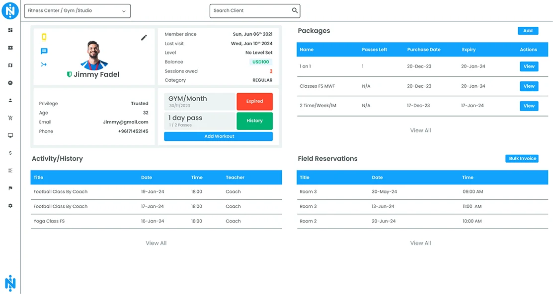 Client Profile in Fitness Management Software